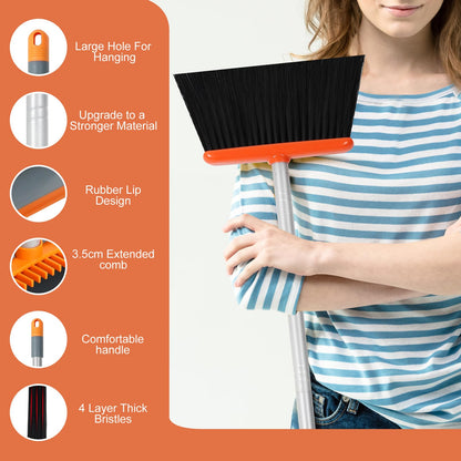 Jekayla Broom and Dustpan Set, broom and dustpan combo with 137cm long extendable handle for household cleaning, orange