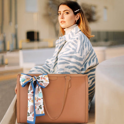 Missnine Laptop Handbag 15.6 Inch Laptop Bag Women's Teacher Bag Briefcase Shopper Large Work Bag Tote Bag Business Bag with 3 Compartments for Office School, Brown