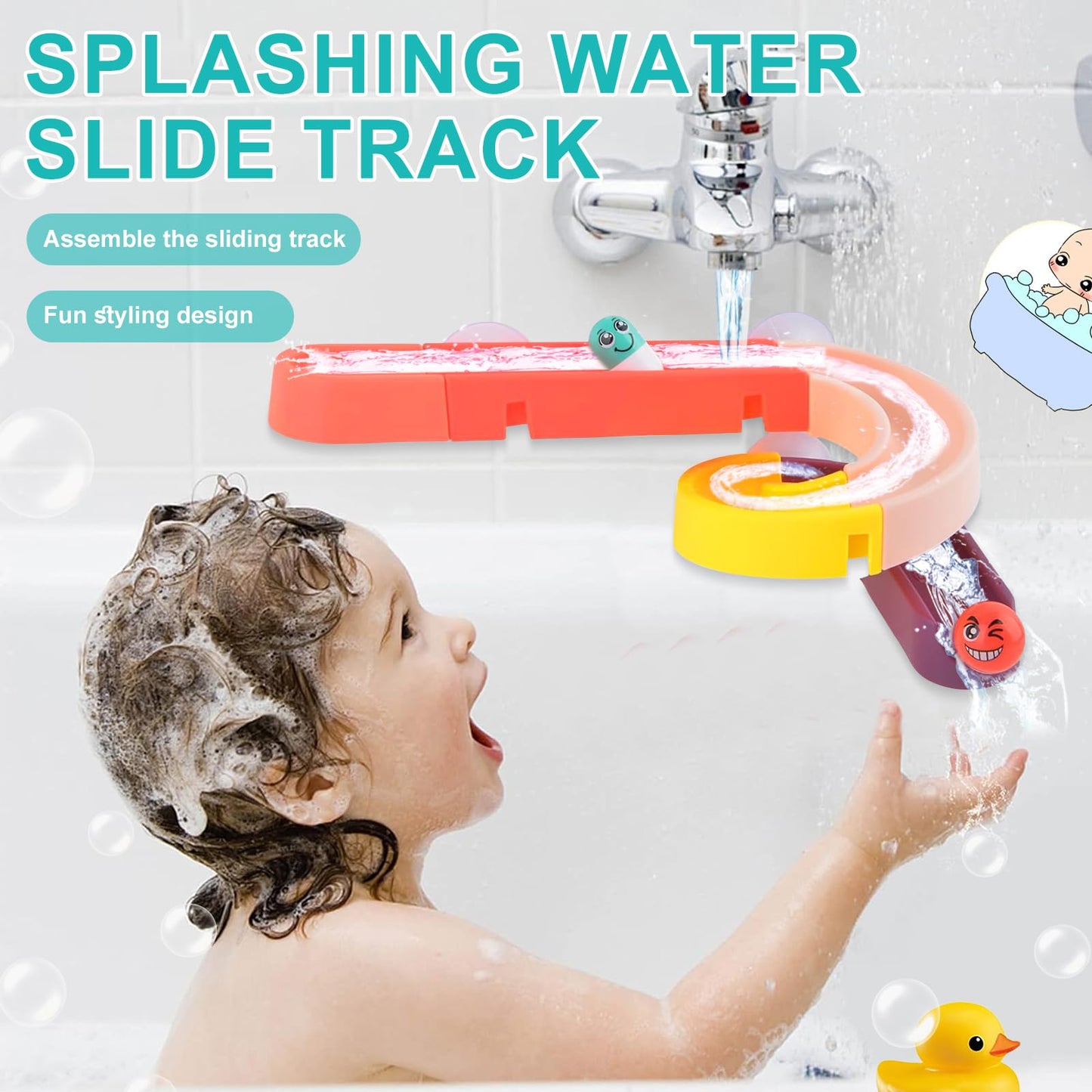 Bath toys for 3 4 5 6 years - DIY bath toys with ball track & suction cups, water toys for kids for girls & boys, educational bath gift.