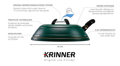 KRINNER® Christmas tree stand Vario Classic Green incl. foot pedal and single cable technology Water fillable for tree heights up to 2.6m 94001