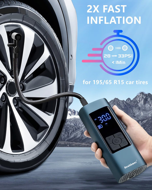 Portable air compressor mini tire pump 12V 6000mAh rechargeable electric compressor bike pump 140PSI air pump with gauge for car bike motorcycle balls, auto off, USB power bank