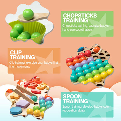 YLSCI Wooden Montessori Toy, Montessori Board Game, Fishing Game Wooden Clip Beads Board Game for Children from 3 years old, Large