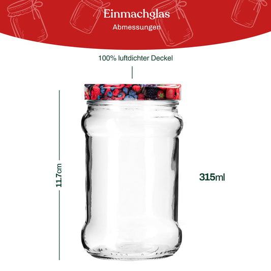 Blumixx canning jars 315ml - 48x storage jars with airtight lids, versatile for jam, kitchen storage, oats containers, preserving stock for canning.