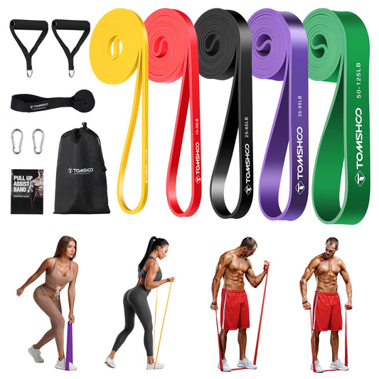 TOMSHOO Resistance Bands Set, Fitness Bands Pull-up Band Training Band with Door Anchor, Handles, Storage Bag, Multiple Resistance Levels, for Strength Training, Stretching