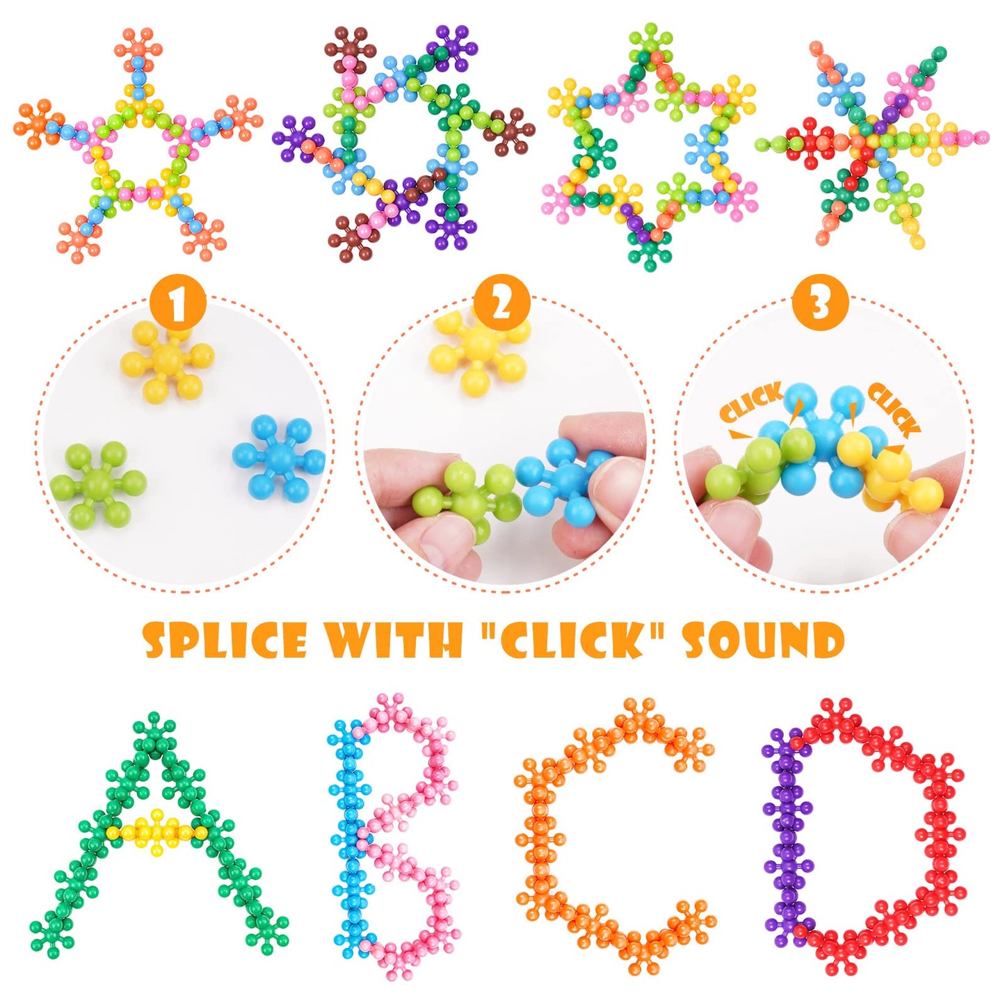 NiToy Snowflake Connect Blocks 300 Pieces for Kids 3 and Up, multicolor plastic blocks for early learning and creativity, STEM toy with carrying bag, safe material.