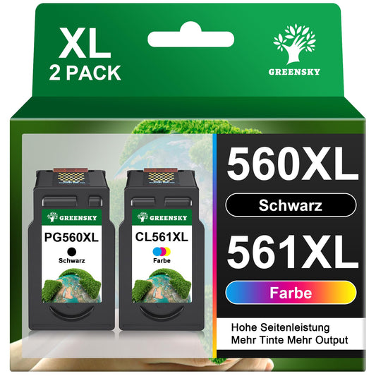 GREENSKY 560 561 XL cartridges replacement for Canon printer cartridges 560 561 XL PG560XL CL-561XL for Canon Pixma TS5350i cartridges TS5350 TS7450 TS7451 TS7450i TS5351 TS5351i TS5351a TS5352 (1 Black, 1 Color)