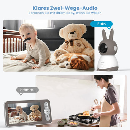 ieGeek Baby Monitor with 2 Camera [2K/3MP, 5 Inch] WiFi Video Baby Monitor PTZ 355°, IR Night Vision, Automatic Tracking, Cry/Motion/Sound Detection, supports Mobile App Control.