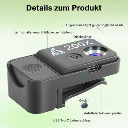 HidWee 200x mobile microscope with LED, mini microscope lens for smartphone camera with CPL, pocket microscope for exploring Micworld Digital with iPhone.