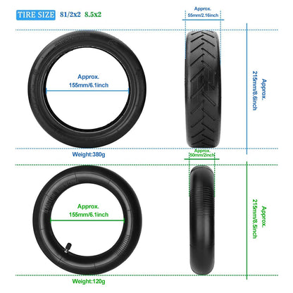 Amitor E Scooter tires with tube 8 1/2 x2, tire tube for E scooter 50/75-6.1. Wear-resistant & non-slip, 8.5 inch replacement tire+tube for Xiaomi Pro 2 M365 Pro 1S, 8 1/2 thickened replacement wheels.