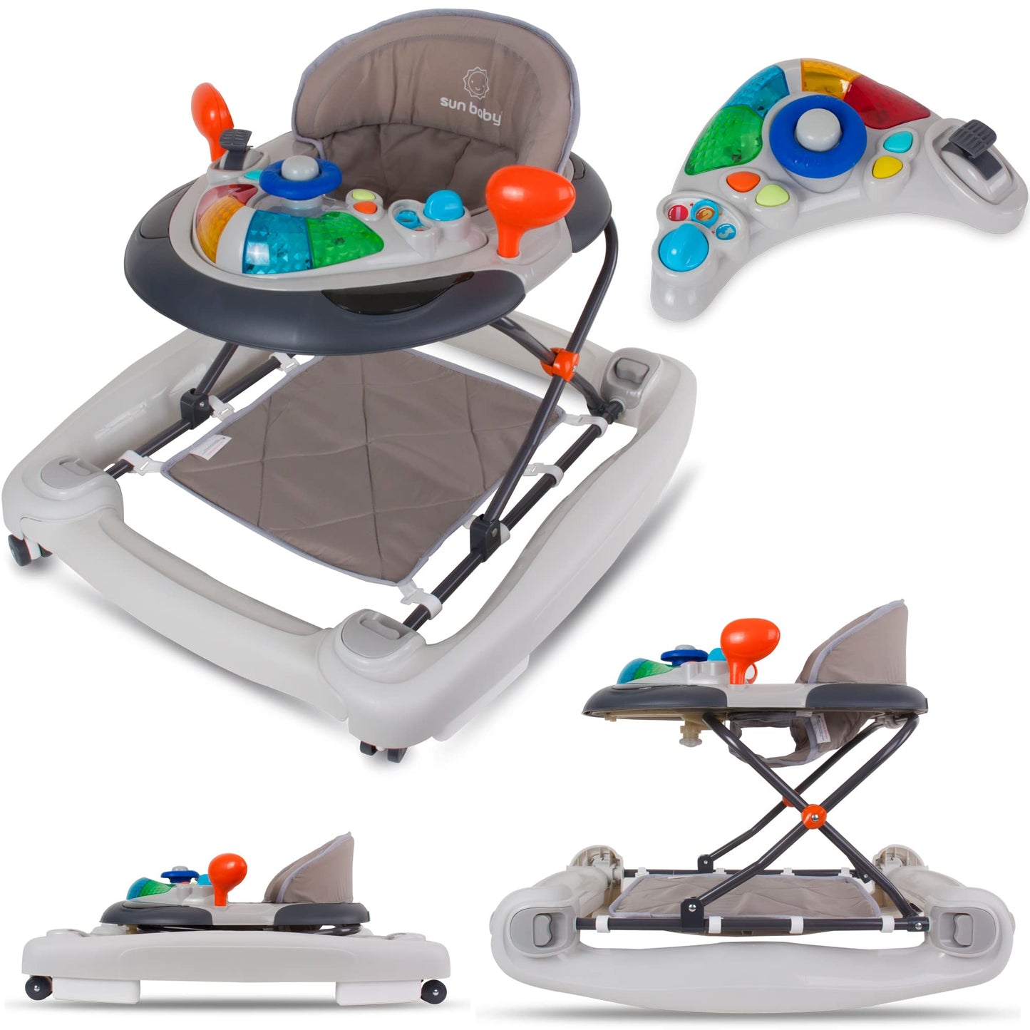 Baby walker with buttons, lights, and sounds for 6-12 months Sun Baby (Grey) Toddler walker, rocker seat, baby cradle, baby bouncer, baby swing.