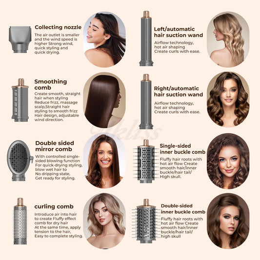 Airstyler 8 in 1 high-speed ion hair dryer 110,000RPM blow dryer with air curler, hot air brush, hairbrush, round brush hairdryer, curling brush hairstyler styling brush gift for women, 1400W.