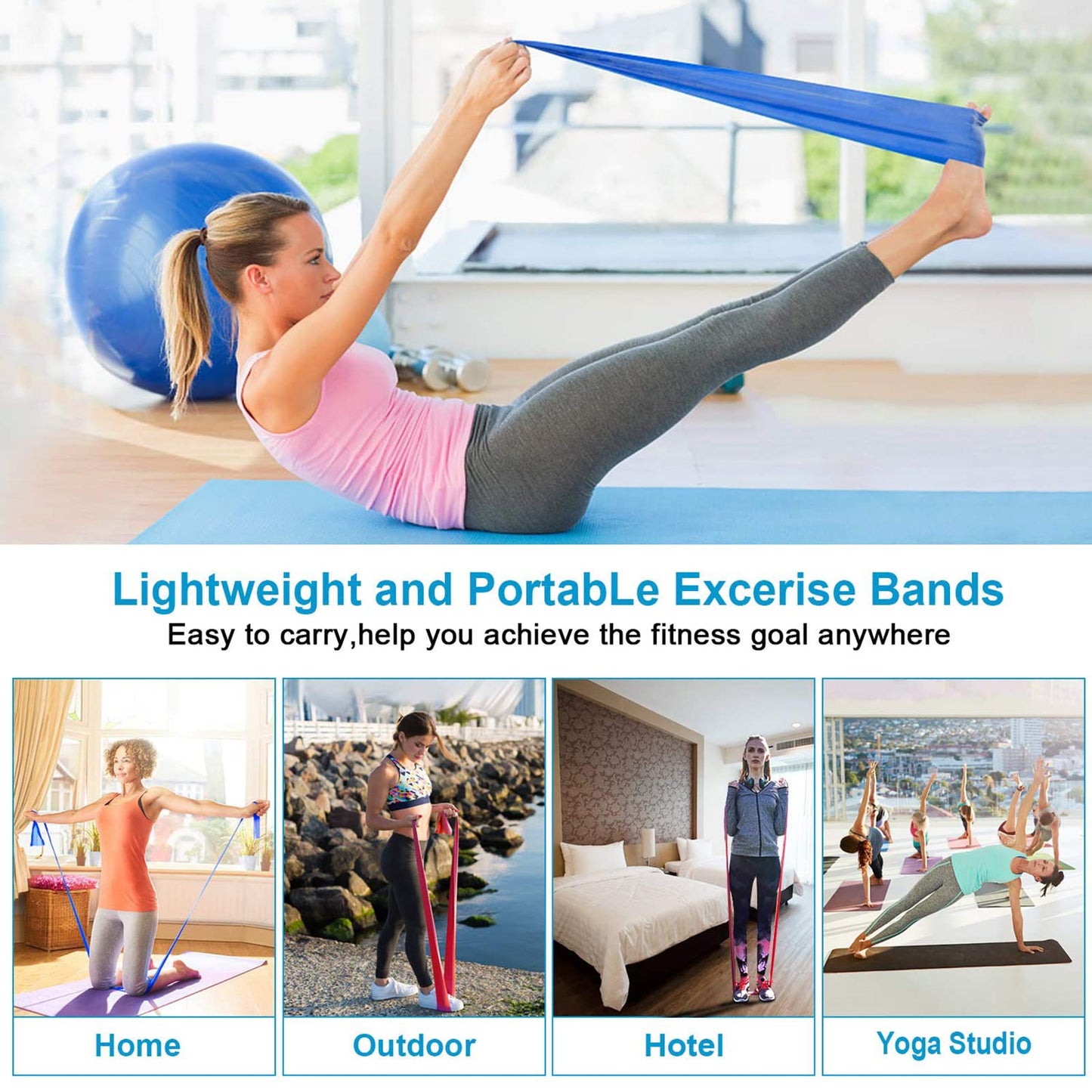Set of 3 fitness bands resistance bands elastic stretching exercise bands for yoga, strength training, muscle building, and Pilates fitness band class.