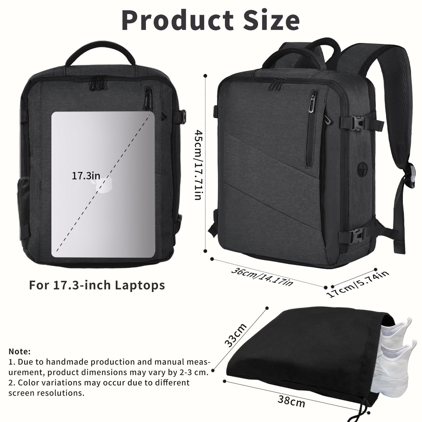 Leyrica carry-on backpack 45x36x20 for Easyjet, travel backpack bag Waterproof airplane travel bag Hand luggage 15.6 inch laptop backpack Outdoor daypack School bag (Grey)