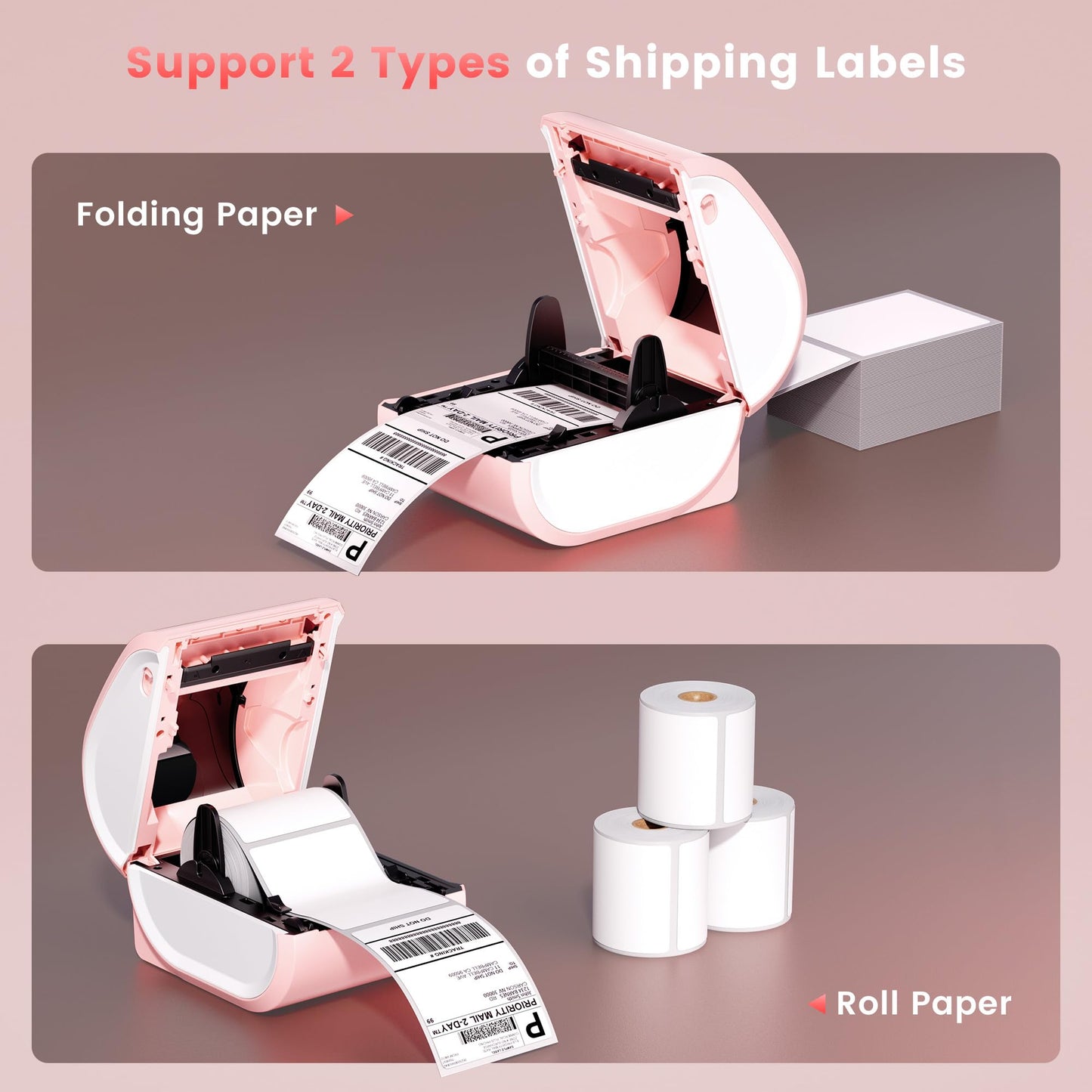 Phomemo D520BT Bluetooth thermal printer - DHL label printer for 4X6 labels, barcode shipping labels compatible with Ebay,Amazon,Etsy,Shopify, UPS,FedEx etc, Pink.