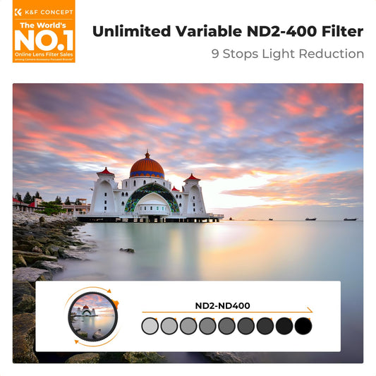 K&F Concept Nano-X 95mm ND Filter Variable Neutral Density Filter ND2-400 (1-9 Stop) Vario ND Filter with Filter Pouch