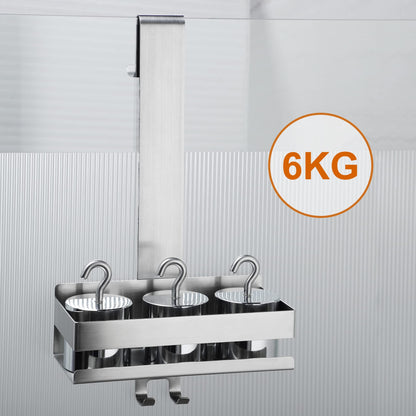 Cooeco hanging shower caddy - stainless steel shower basket for hanging on glass shower screen without drilling. Shower shelf shampoo holder with hooks for frameless glass door shower wall. No drilling required.