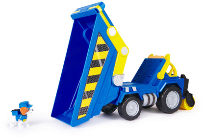 Rubble & Crew - Premium Construction vehicle with a tipping dump truck, leveling roller, lights, and sounds (Deluxe vehicle) and Wheeler figure, toy for children aged 3 years and up.
