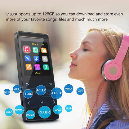 64GB MP3 Player, MUSRUN MP3 Player with Bluetooth Armband, HiFi, AUX recording, Sleep timer, FM radio, FM recording, Matte Black