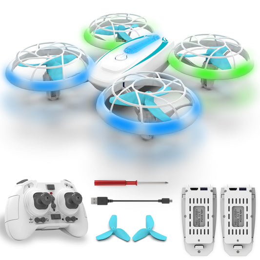 Wipkviey T18 Mini Drone for kids, RC Quadcopter with blue and green lights and 360° flip, RC drones with altitude hold and headless mode for boys girls beginners, 2 batteries.