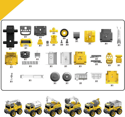 Remote-controlled excavator and tractor toy set for children from 3 years, DIY RC construction vehicles with crane, light & sound - Perfect as a gift for siblings.