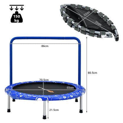 GOPLUS 92cm Children's Mini Trampoline with Handle, Foldable Garden Trampoline up to 150kg load capacity, Kids Trampoline for Indoor & Outdoor & Garden, sturdy Safety Trampoline for Toddlers (Blue)