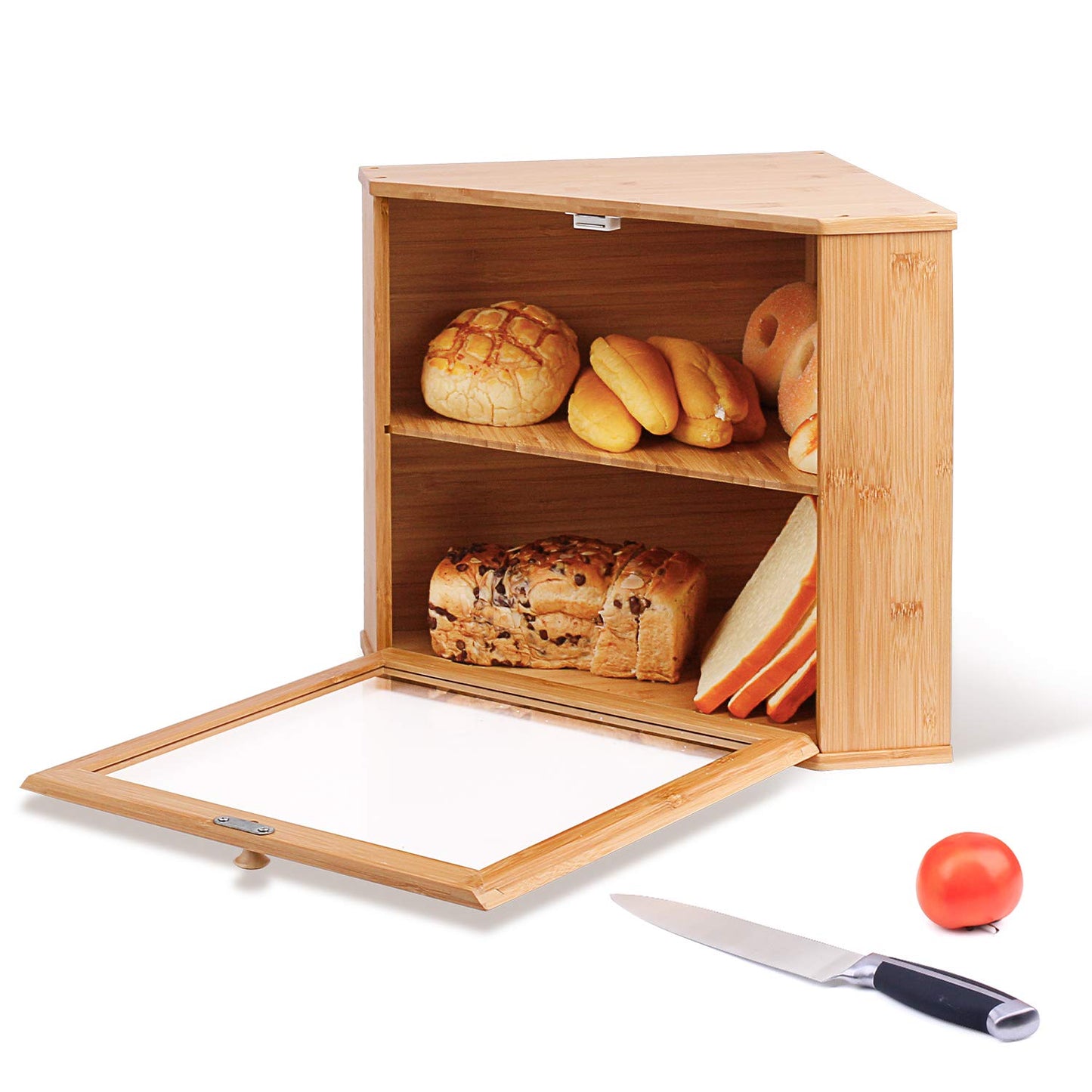 Leader Accessories bamboo bread box 2 tier bread container for corner food-safe bread storage easy to clean 32x32x34cm