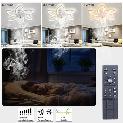 LED ceiling fan with lighting, 48W dimmable ceiling light with fan remote control APP 3 color temperature 6 speeds Quiet ceiling fan for bedroom living room dining room (White, 70cm)