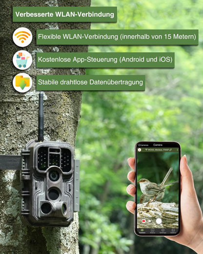 Meidase P200P trail camera with WiFi Bluetooth, 48MP 1296P, 30m night vision, 0.1s motion activation, IP66 waterproof, mobile app transmission, 8000mAh rechargeable battery, outdoor surveillance