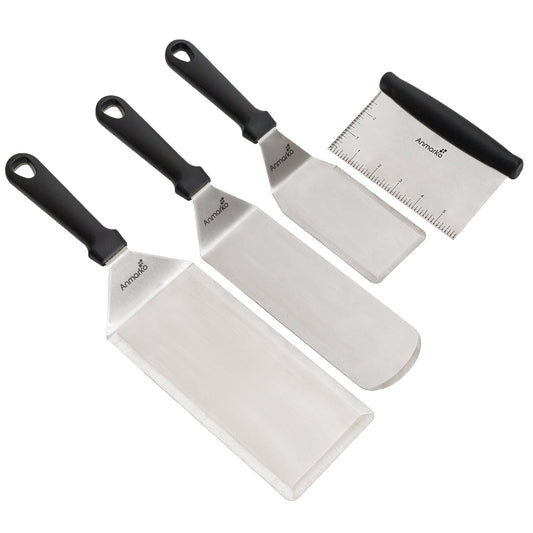 Exclusive stainless steel BBQ spatula set - premium quality grill set for burgers & roasts - turner and lifter for indoor and outdoor cooking.