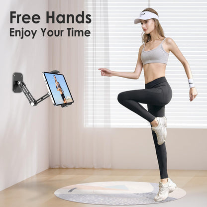 Lucrave Tablet Wall Mount, Aluminum retractable iPad Wall Mount, with 360° rotatable base adjustable and foldable for iPad Pro Air Mini, Samsung Galaxy Tab, all 4.7-13" phones and tablets