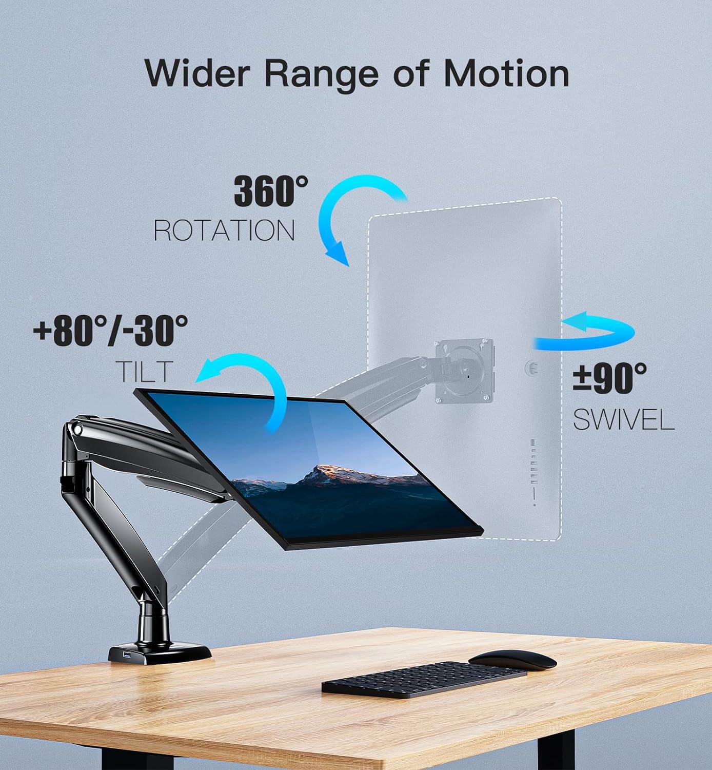 HUANUO Monitor Mount for 13 to 40 inch screens, Adjustable monitor arm holds 2-12 kg, Adjustable screen holder with USB port, High monitor stand supports VESA 75/100 mm.