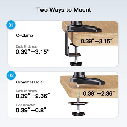 HUANUO Triple Monitor Stand for 17-32 inch screens, Adjustable Height Triple Monitor Mount, Holds up to 8kg per arm.