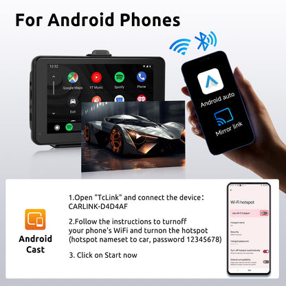 Wireless CarPlay Android Auto Mirror Link, 7-inch Touchscreen Monitor CarPlay screen Digital Media Receiver Car Radio Receiver Wireless Car Stereo with Bluetooth Car Multimedia Player 9V-32V