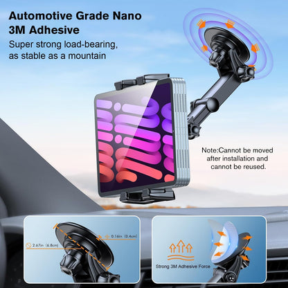 OHLPRO Tablet Holder for Car with 3M Adhesive Pads, 360° Rotating Adjustable iPad Car Mount, Universal Windshield & Dashboard, for All 5-13 Inch Phones and Tablet Holders