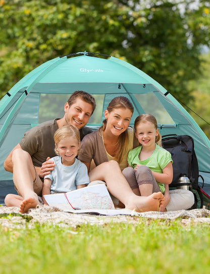 Glymnis beach tent with 2 zippered doors, UV protection UPF50+, windproof, compact size for 2-3 people.