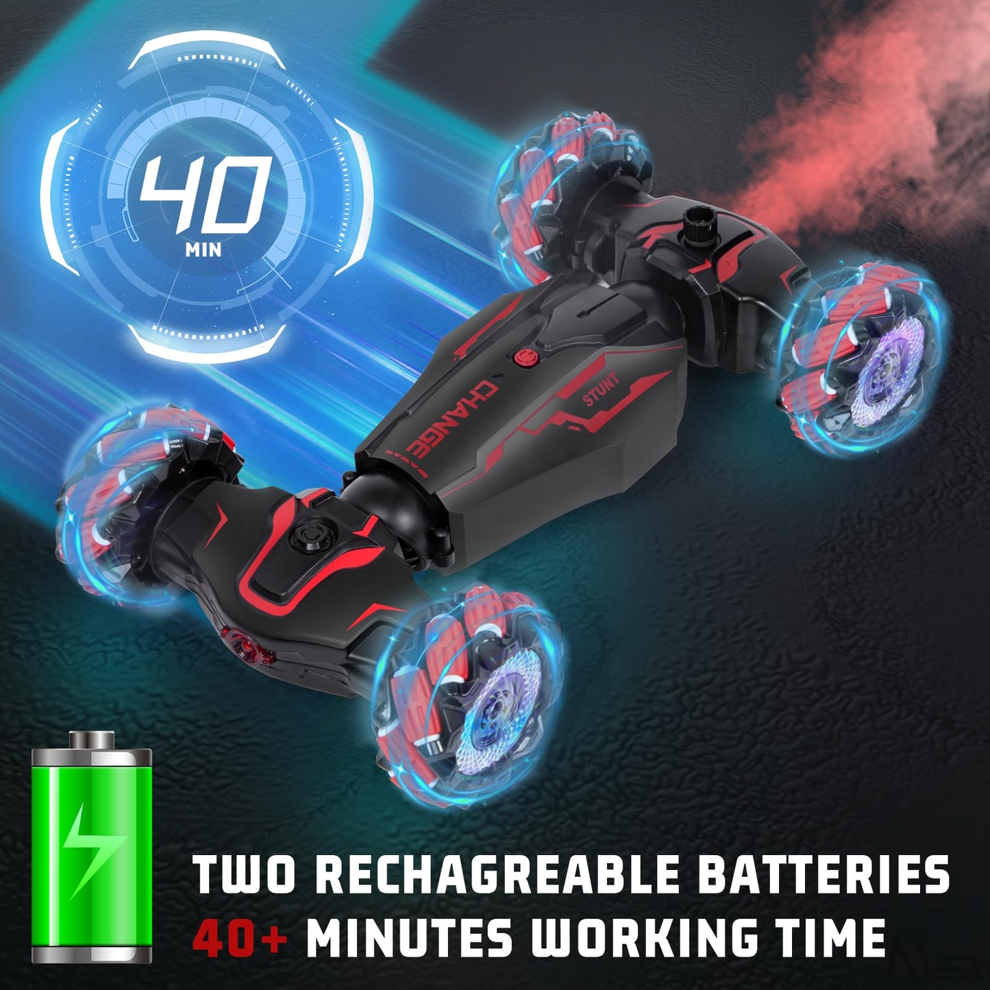 Yellcetoy Remote Control Handheld Car, 4WD Handheld Stunt Car with Music Light & Spray Hand Control, 2.4 GHz 360° Rotation RC Car with Batteries for Kids Boy 6 7 8 9 10 12 Years Red