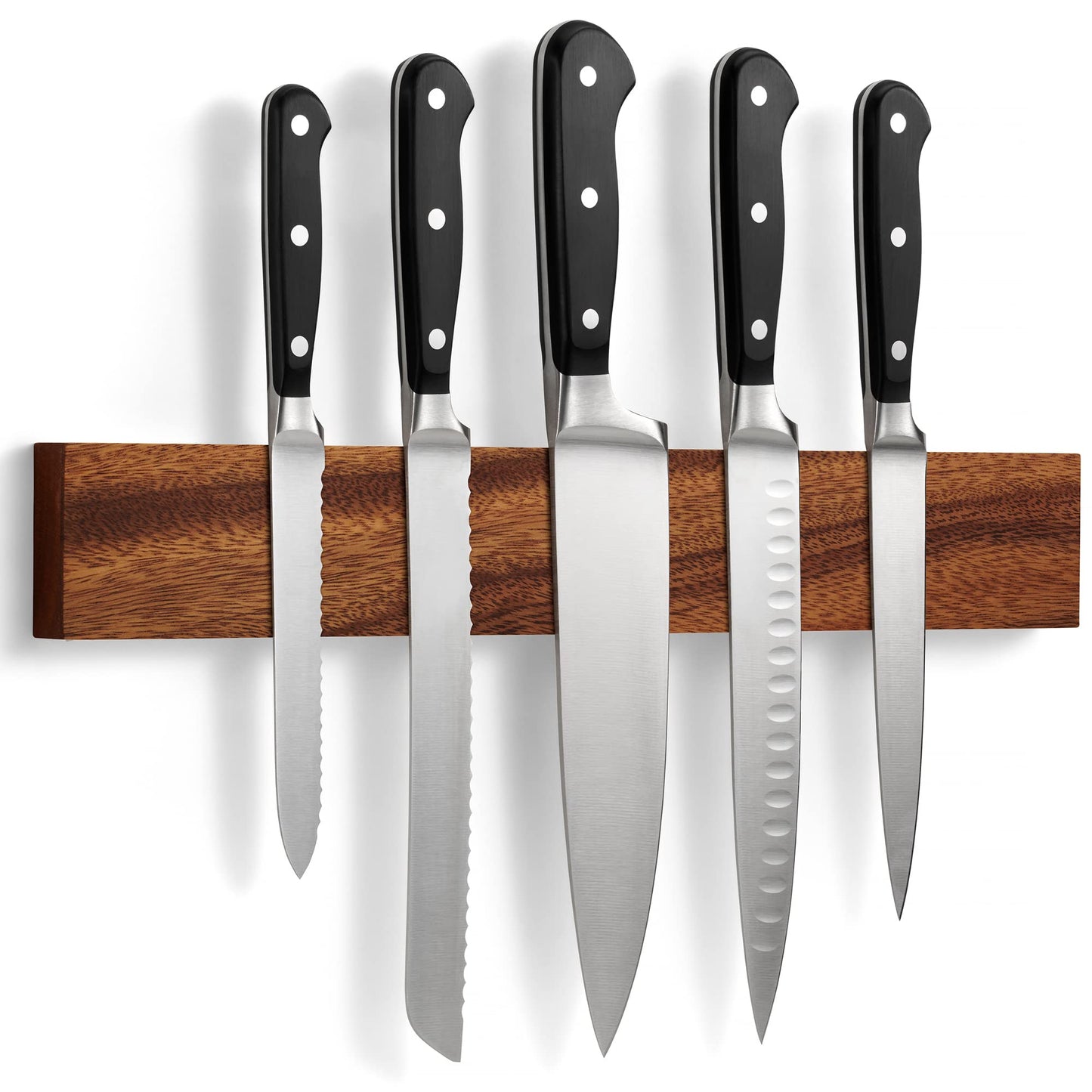 LARHN magnetic knife strip made of walnut wood with extra strong magnet - 40 cm - magnetic wood knife holder for utensils and tools - knives not included.