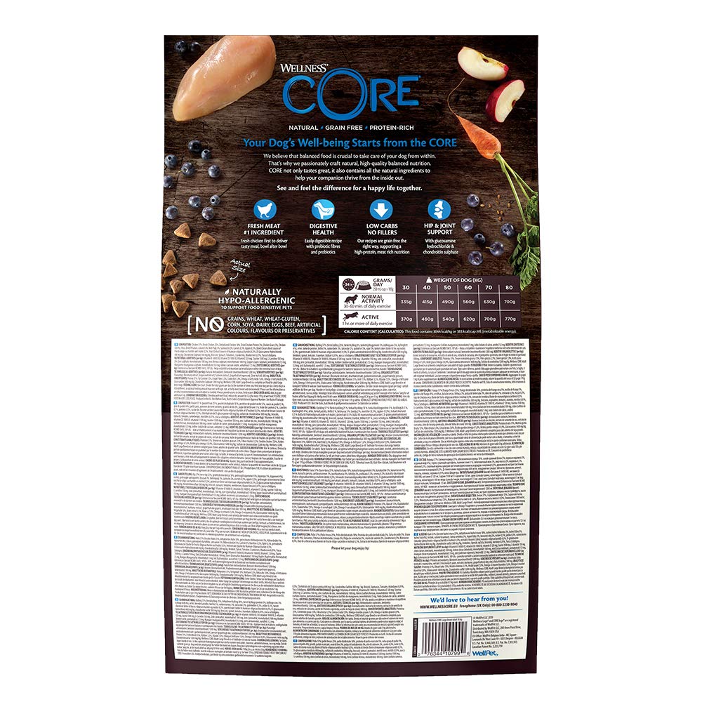 Wellness CORE Large Breed Original, Chicken, 10 kg, dry dog food for adult dogs of large breeds, no added sugar, grain-free, high in meat content.