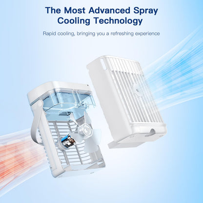 Mobile air conditioner, 4 in 1 portable air cooler with cooling mist, mobile air conditioning unit without exhaust hose, mini air cooler with 3 levels & 7 colors night light, portable air conditioner for home/office.