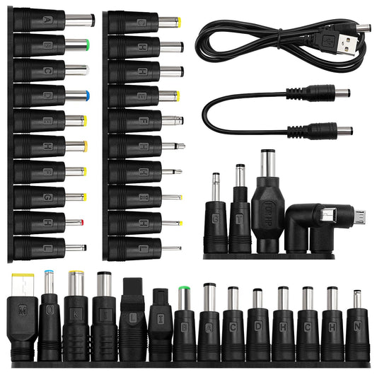 39 pieces of Universal DC Power Supply Adapter, KUOQIY 5.5x2.1mm DC Plug Adapter with 2 pieces of cables, for fans, routers, desk lamps, computers