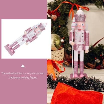 Veemoon Pink Christmas Nutcracker with Cane 30.5 cm Handcrafted wooden nutcracker for home party tabletop shelves Christmas figure decoration