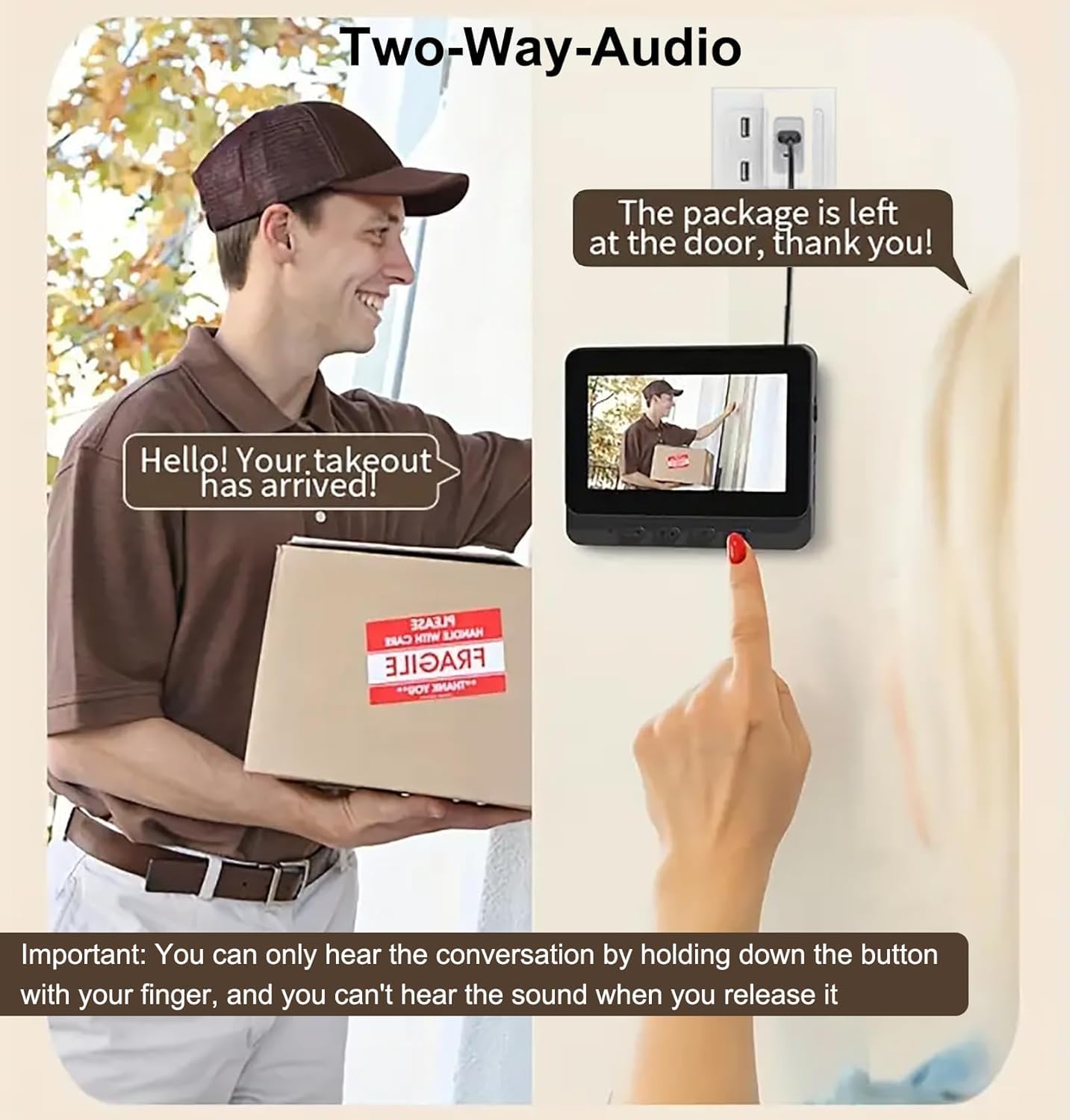 Zeerkeer Wireless Video Doorbell, 1080P Doorbell with Camera, 4.3" Screen Video Doorbell with Intercom, Night Vision Wireless Video Intercom, 170° Wide Angle Lens