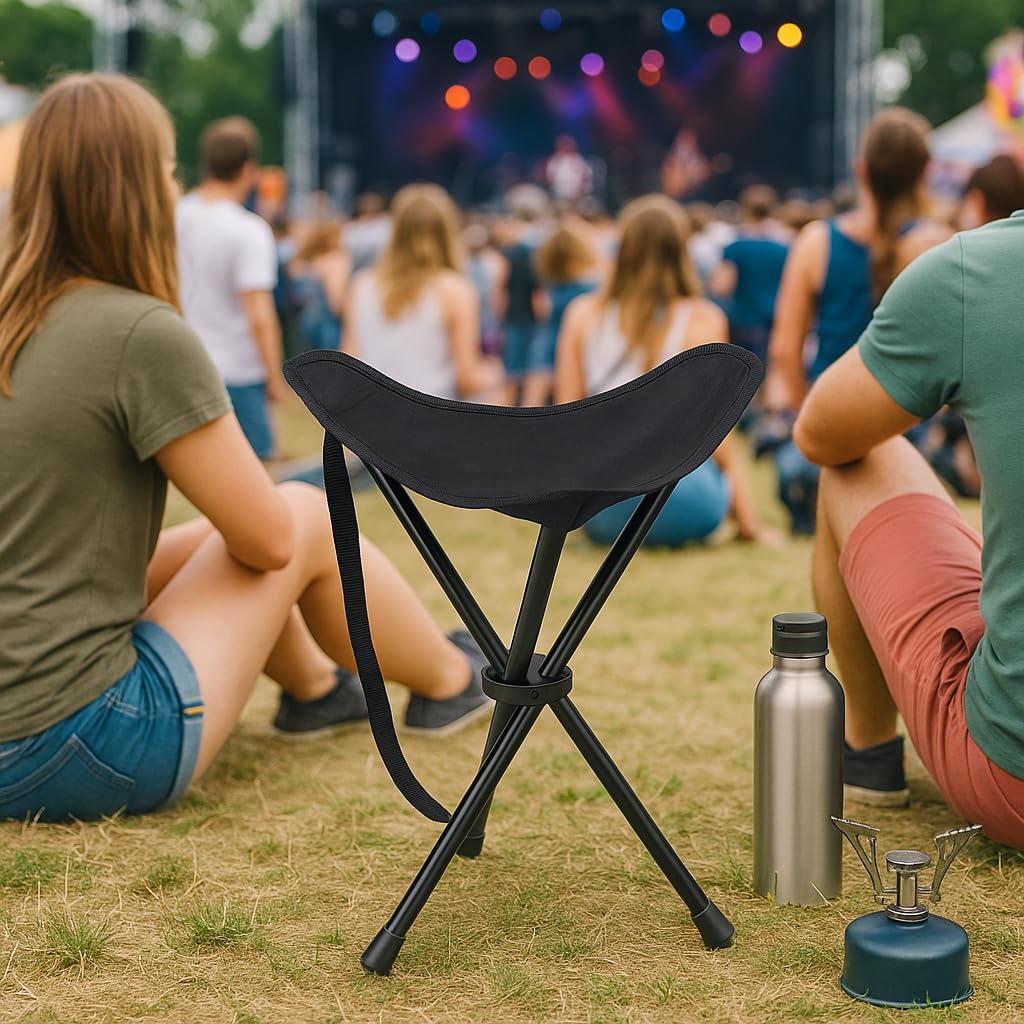 Three-legged stool, foldable 550g ultra-light camping stool, 3-leg folding stool, 40cm height, 30cm seat area, supports up to 100kg, portable festival seat for trade shows, festivals & outdoor hiking.