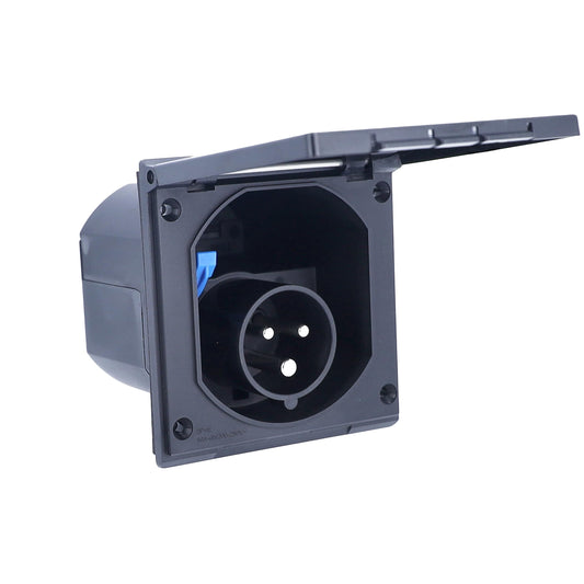 Swabe Camping CEE caravan inlet plug - 230V / 16A outdoor installation plug with hinged cover - 3-pin plug for caravans - outdoor area - IP44 - Made in Germany - Black I 61493