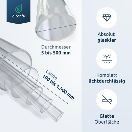 diconfa Acrylic Plastic Tube clear - Ø 5 to 500mm - LENGTH 100mm to 1500mm - SELECTION: Diameter 170/160mm x 500mm (50cm) - Colorless transparent Decoration Trade Fair Construction Lighting Furniture