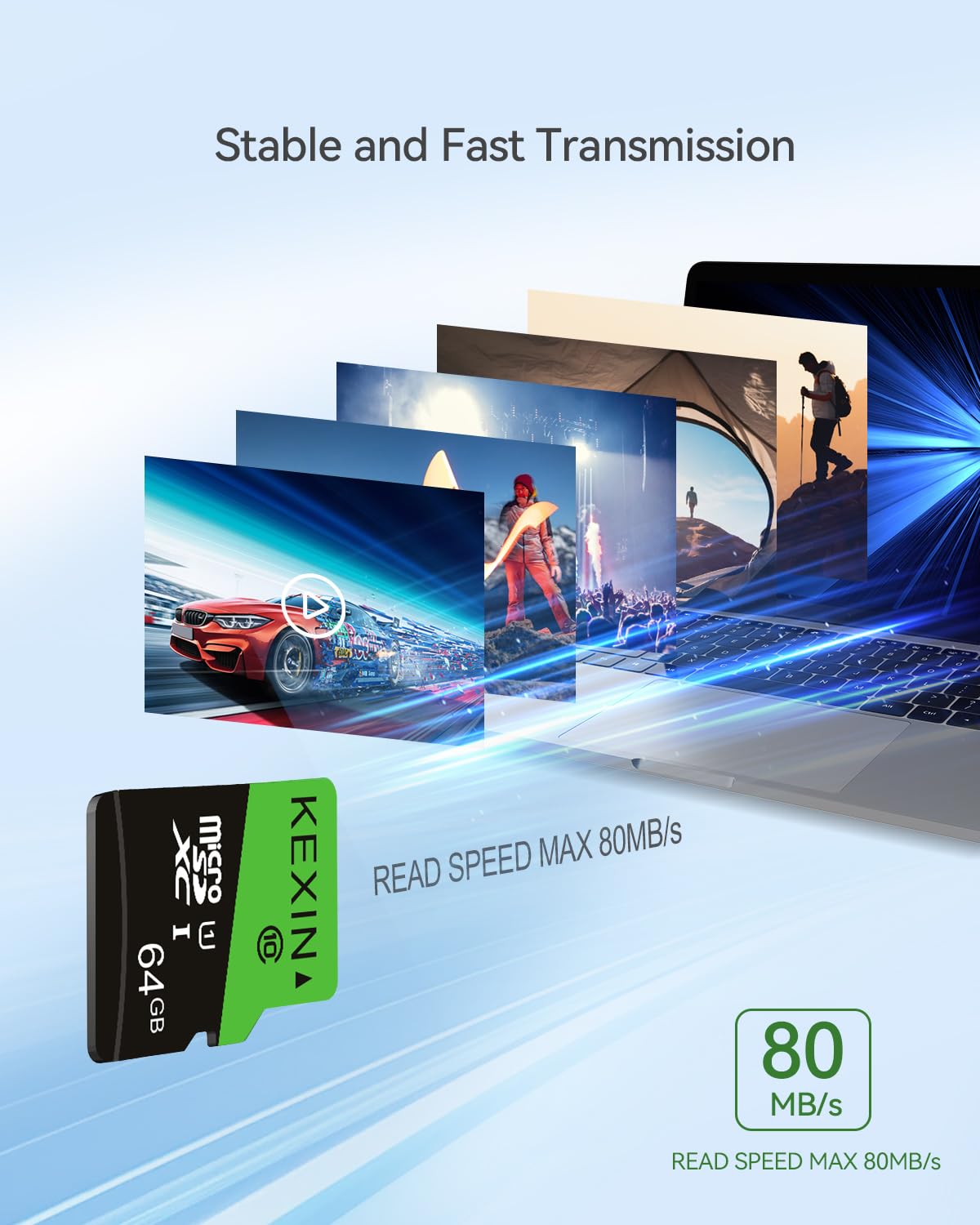 KEXIN Micro SD Card 64GB 3 Pack, Memory Card Micro SD with Adapter, UHS-I, U1, A1, C10 Microsdxc SD Card 64GB for Camera, Smartphone, Monitor