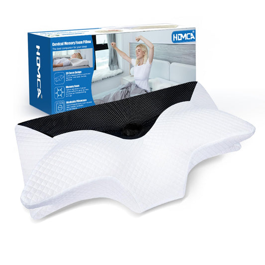 HOMCA Orthopedic Pillow Memory Foam Neck Support Pillow for Cervical Spine Ergonomic Pillow for Back, Side, and Stomach Sleepers, Black, 70 x 40 x 8.5/14cm