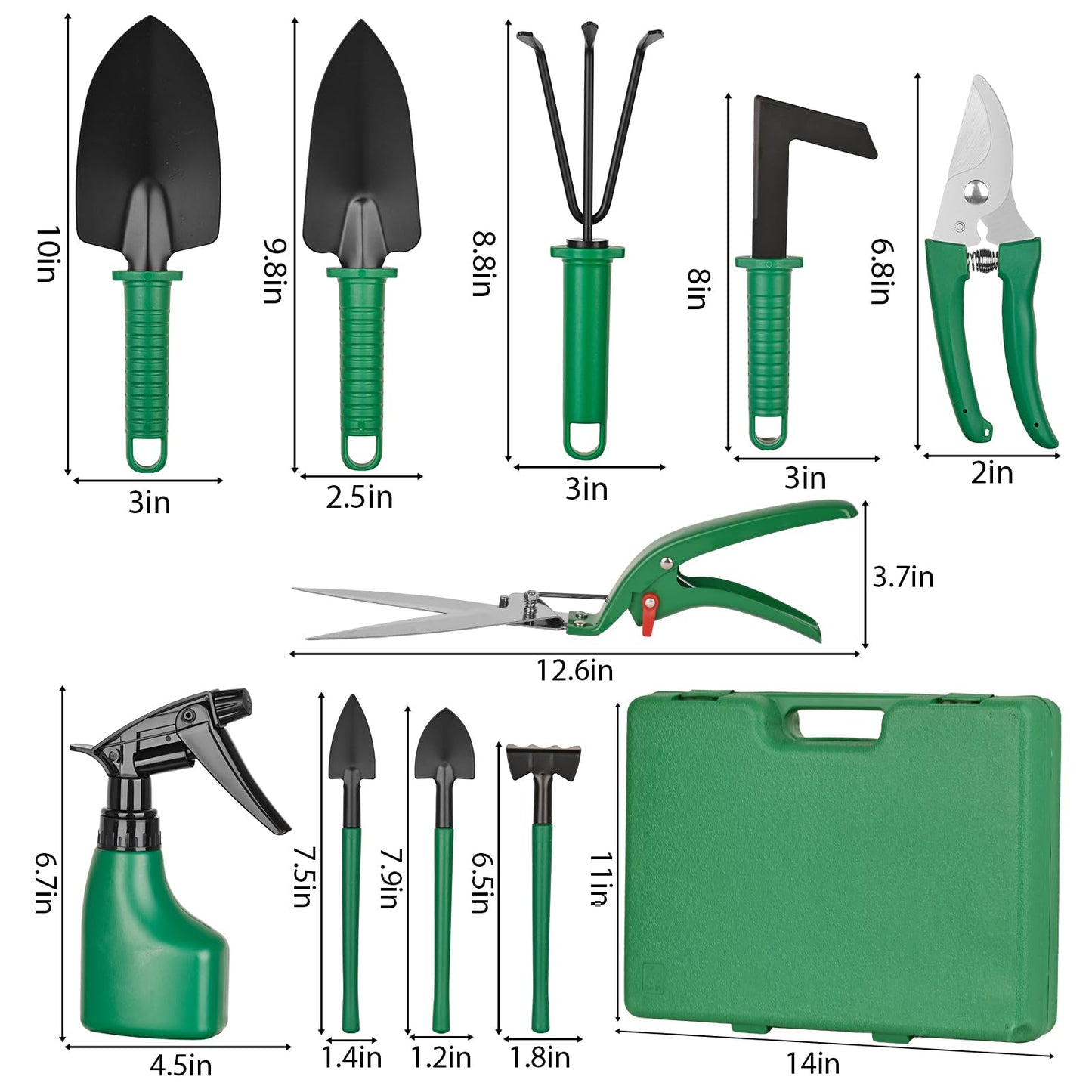 DUOJIN Garden Tool Set, 10 Piece Flower Garden Tool Set Gardening Hand Tool Gift Set, Garden Gifts for Women and Men, Including Pruning Shears and Storage Box, Garden Accessories