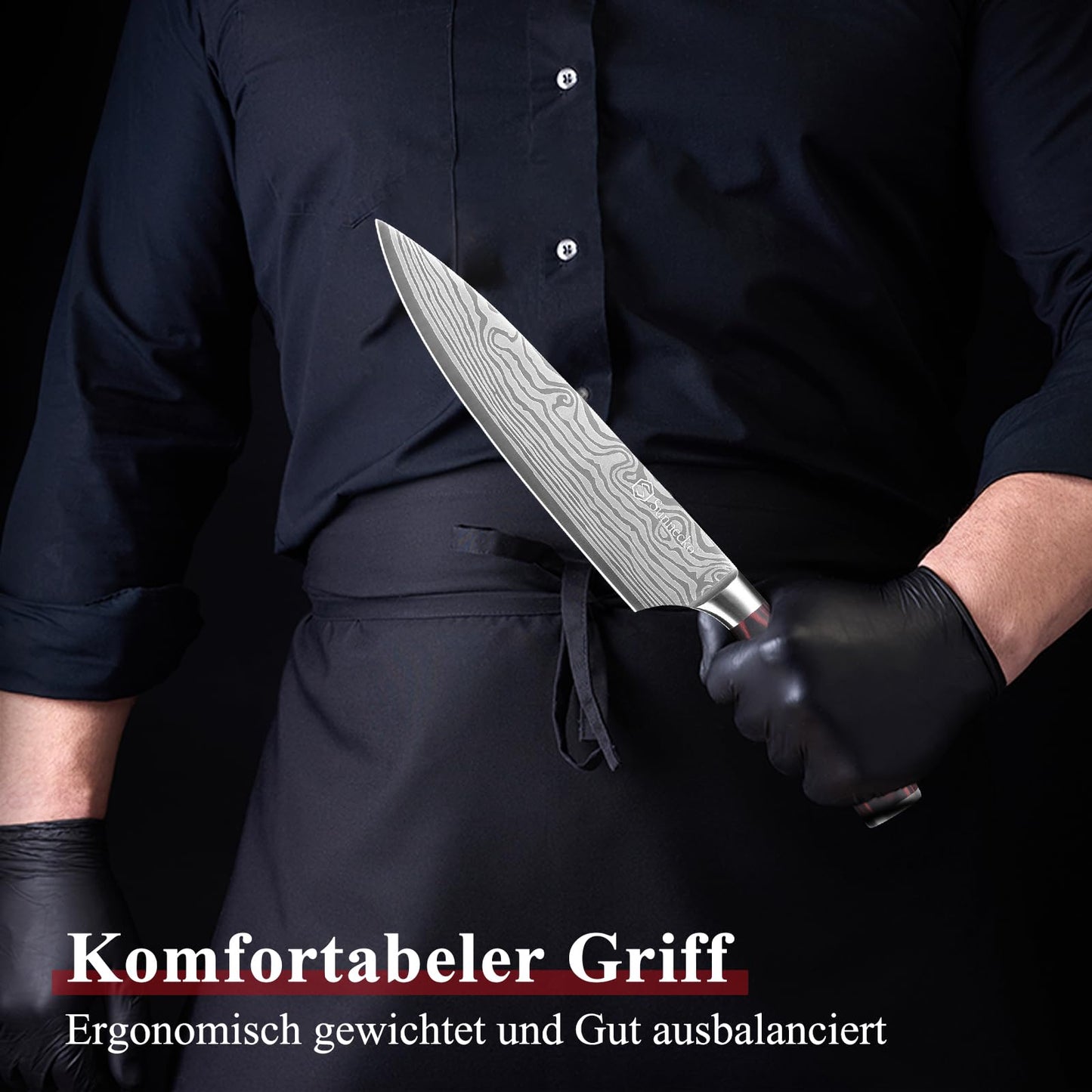 Sunnecko 20cm kitchen knife chef knife professional sharp stainless steel meat knife with Pakkawood handle multipurpose sharp blade with gift box
