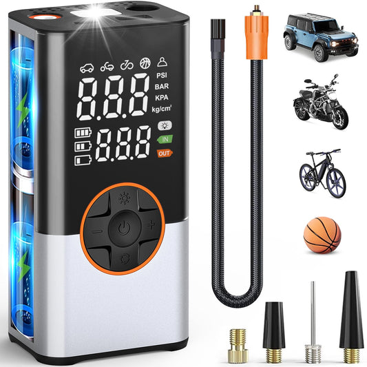 BIBURY 8000mAh Electric Air Pump Bike Pump Electric 150 PSI with 5 Modes Battery Air Pump Air Compressor Portable Bike Pump with LED Flashlight, Powerbank for Car Moto Bike Balls